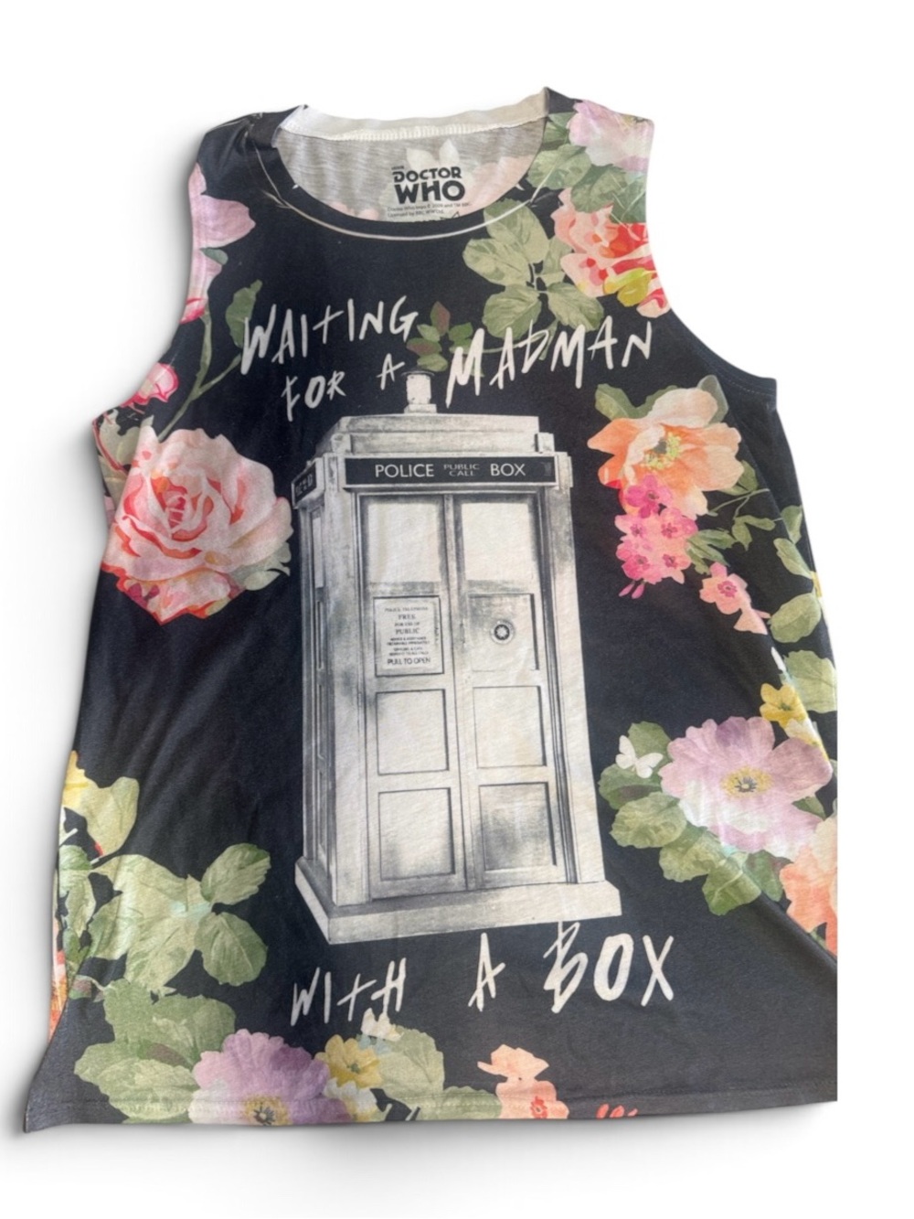 Doctor Who Kids Black Floral TARDIS Tank Top
